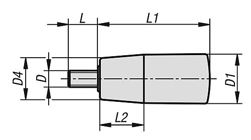 Konusgriff drehbar Gr.1 M06x11, D1=18, Duroplast schwarz hochglanzpoliert, Komp: Edelstahl Komp: blank - K1201.10618 - erhältlich bei ✭ HUG Technik ✓