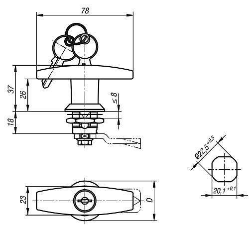 Drehriegel mit T-Grif, Edelstahl 1,4401 - K1356 - erhältlich bei ✭ HUG Technik ✓