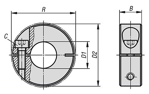 Klemmring geschlitzt, Form:B Aluminium 10X24, B=9 - K0611.101003 - bei HUG Technik ✭
