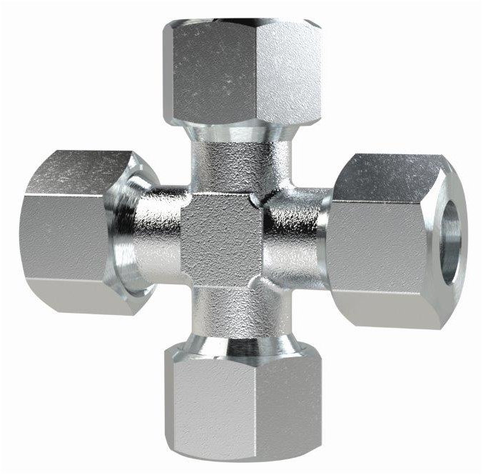Kreuz-Verschraubung, Rohr-Außen-Ø 5mm, Stahl verzinkt - kommt direkt von HUG Technik 😊