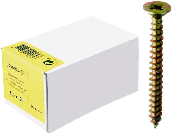 E-NORMpro Spanplattenschraube, Senkkopf, VG PZD 3,0x 16 verzinkt, gelb passiviert, Packung mit 1000 Stück - erhältlich bei ✭ HUG Technik ✓