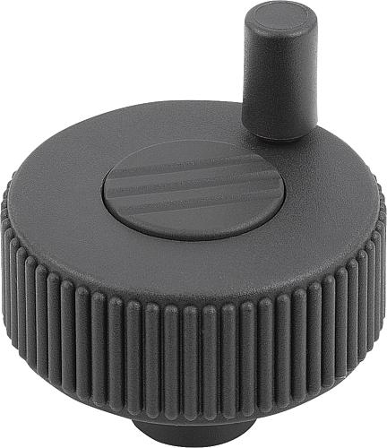 Rändelrad mit GRIFF Gr.2 D1=6, Form:H Thermoplast, schwarz RAL7021, Komp: Stahl, Komp: schwarz RAL7021, D=50 - K0262.2206 - bekommst Du bei ★ HUG Technik ✓