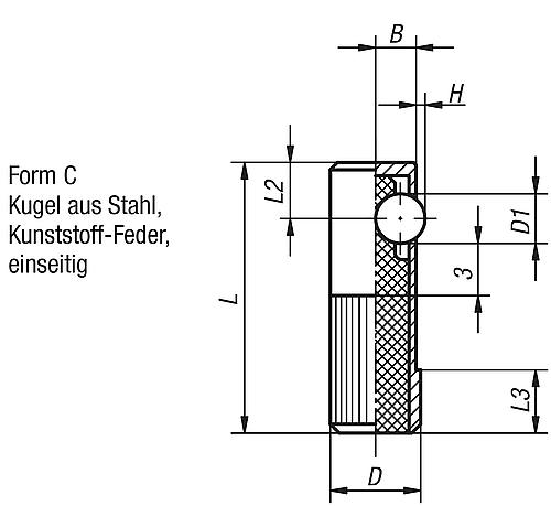 Federndes Seitendruckstück D1=10, Form: C Automatenstahl, Komp: Stahl L1=30 - K0374.410 - erhältlich bei ♡ HUG Technik ✓