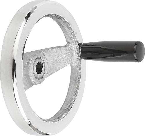 2-Speichen-Handrad mit Nut D1=100 Aluminium, Komp: Duroplast, D2=10 - K0162.5100X10 - bei HUG Technik ♡
