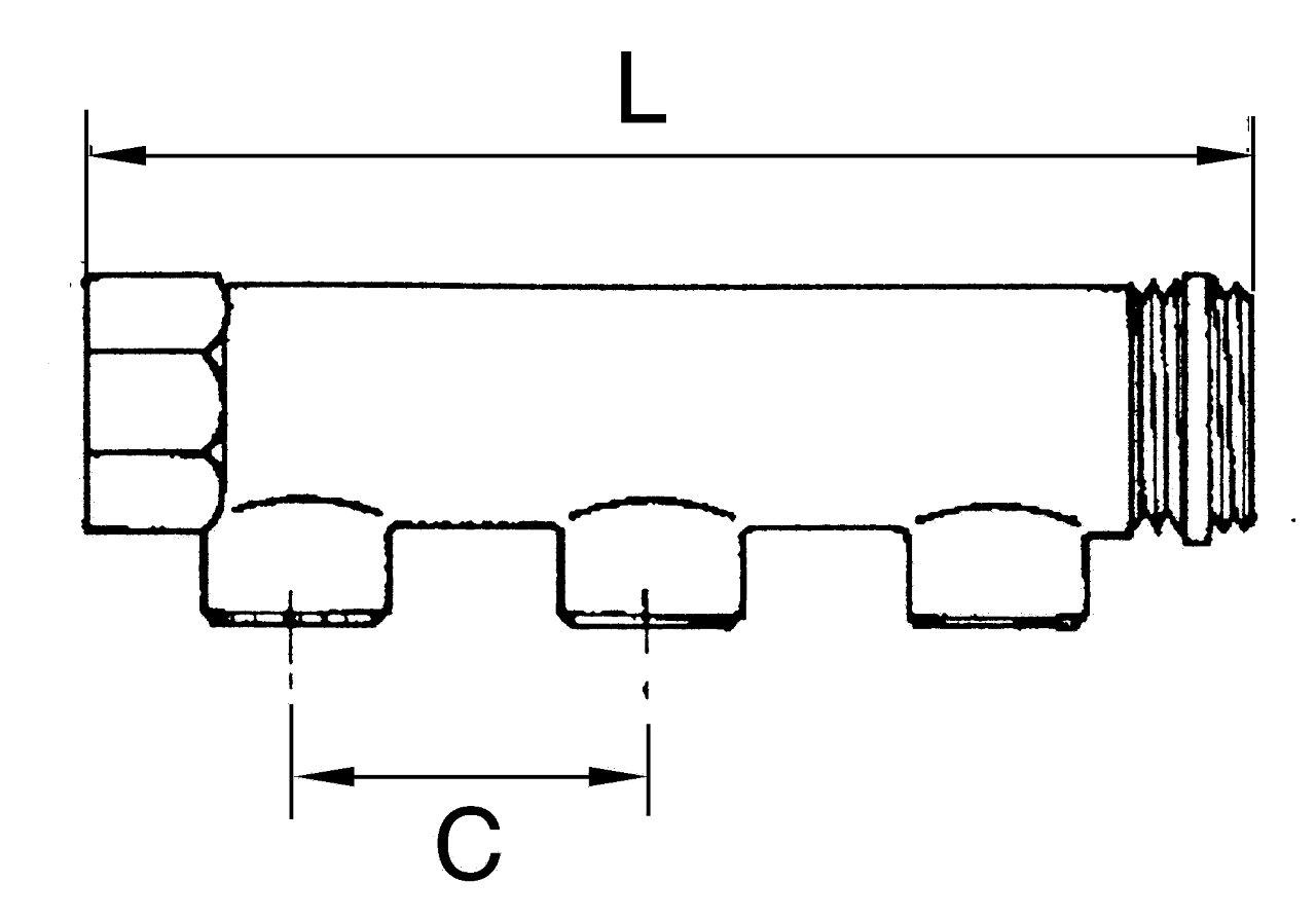 Verteilerrohr, 2 Abgänge, Eingang 2x3/4, Ausgang 2x1/2 IG, Messing - erhältlich bei ♡ HUG Technik ✓