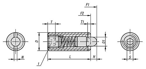 Federndes Druckstück Standard Federkraft M03 L=10 Edelstahl, Komp: Bolzen aus Edelstahl - K0319.03 - gibt’s bei ☆ HUG Technik ✓