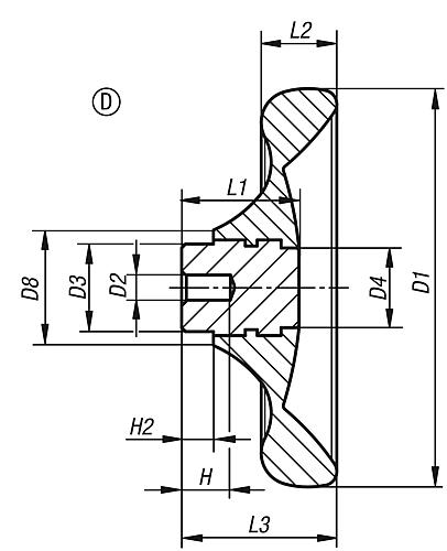 Handrad Gr.2, Form:D Duroplast, ohne Griff, D5=8, D1=-, D=125 - K0165.0125X08 - bei HUG Technik ✓