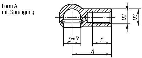 Zeichnung Kugelpfanne für Winkelgelenke M05, Form:A Stahl, D1=8 - K0712.0805 - bekommst Du bei HUG Technik ♡