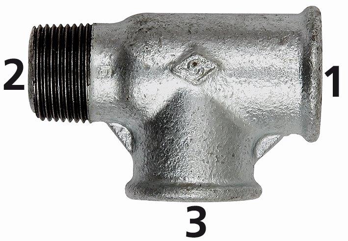 T-Stück 134, IG/IG/AG, Rp/Rp/R 1 1/2, schwarzer Temperguss feuerverzinkt - bei HUG Technik ✓