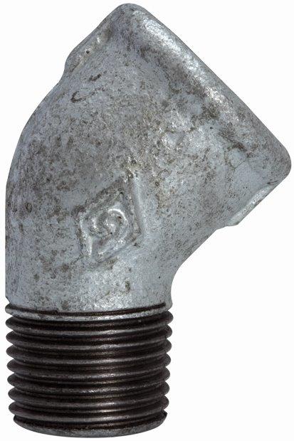 Winkel 121, 45°, IG/AG, Rp/R 1 1/2, schwarzer Temperguss feuerverzinkt - bei HUG Technik ✓