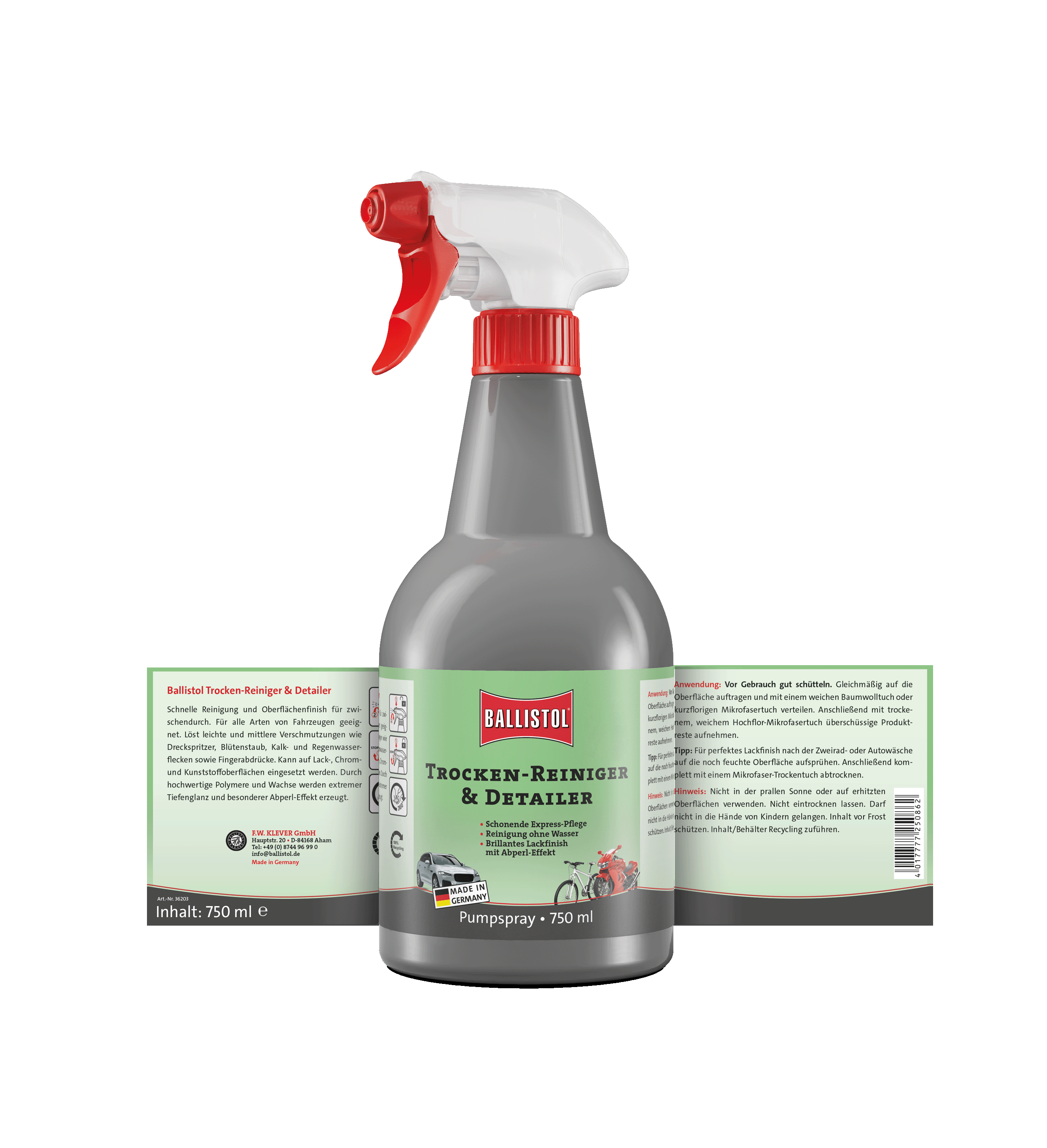 Ballistol Trocken-Reiniger & Detailer, 750 ml, Rückseite