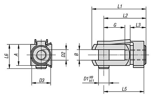 Gabelkopf mit Federklappbolzen DIN71752, Innengewinde M03,5 Rechtsgewinde, G=8, Automatenstahl - K0731.03508 - bekommst Du bei ★ HUG Technik ✓