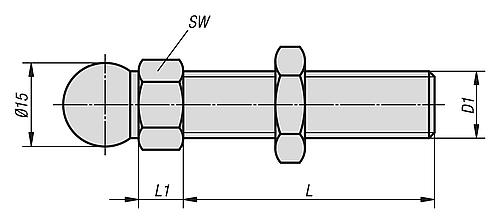 Zeichnung Gewindespindel für Gelenkfüße M06X15 Stahl - K0421.060151 - bei HUG Technik ✭