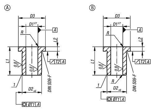 Bohrbuchse mit Bund DIN172, Form: B Einsatzstahl 0,9X3X6 - K1022.B0090X06 - bei HUG Technik ☆