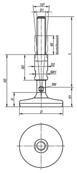 Stellfuß für Hygienebereich M16 Edelstahl, Komp:Gummi, D=100 - K0741.10016X144 - bei HUG Technik ✓