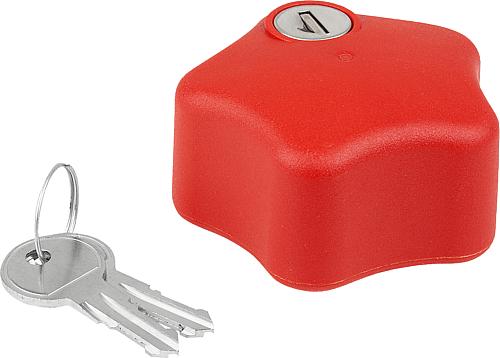 Fünfsterngriff abschließbar, D1=68 D=M06, Kunststoff rot, Komp: Edelstahl - K1378.0846806 - bekommst Du bei ★ HUG Technik ✓