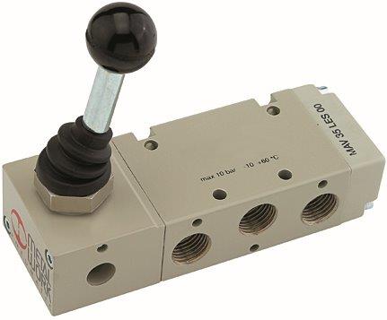 5/2-Wegeventil, manuell, 90° Hebel, bistabil, G 1/2 - bei HUG Technik ♡