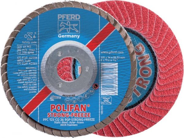 PFERD Fächerschleifscheibe CO36SGP 125 mm K 36 STRONG-FRE - direkt von HUG Technik ✓ PFERD Fächerschleifscheibe CO36SGP 125 mm K 36 STRONG-FRE - direkt von HUG Technik ✓