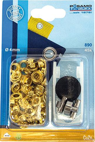 PÖSAMO Ösen Messing vernickelt 4,0mm, Karte mit 60 Stück - direkt von HUG Technik ✓