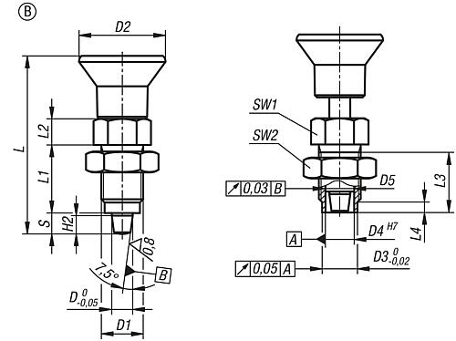 Arretierbolzen Premium gehärtet Gr.1 M10x1, Form: B Thermoplast, konisch, Komp: Edelstahl, D=5 - K0736.502105 - bei HUG Technik ☆