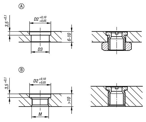 Aufnahmebuchse für Kugelsperrbolzen D=10, M=M16X1,5, Edelstahl blank - K1065.101 - kommt direkt von HUG Technik 😊