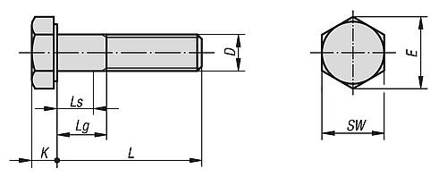 Sechskantschraube mit Schaft DIN931, DIN EN ISO4014, DIN EN24014 M05X30, B=16, SW=8, Edelstahl A4 blank - K0870.605X30 - bei HUG Technik ☆