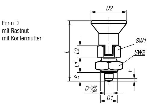 Arretierbolzen kurze Ausführung Gr.0 M08X1, D=4, Form: D mit Rastnut mit Kontermutter, Edelstahl ungehärtet - K0631.1800484 - gibt’s bei HUG Technik ✓