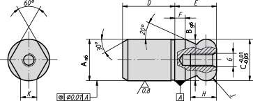 Aufnahmebolzen mit Kugelansatz C=10, Form: C Werkzeugstahl, abgeflacht - K0350.102 - direkt bei HUG Technik ✓