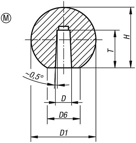 Kugelknopf DIN319 Erweitert D1=20 D=5, Form: M Bohrung Konisch, Thermoplast schwarz - K0158.32005 - gibt’s bei ☆ HUG Technik ✓