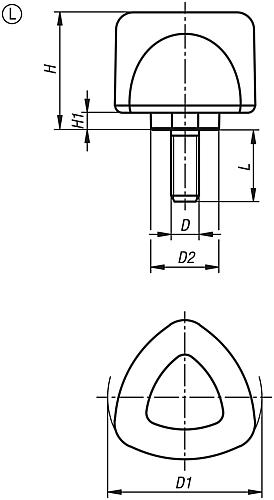 Dreisterngriff ergonomisch M10x20 D1=53,8 H=41, Form: L Kunststoff, schwarz RAL7021, 2-Komponenten - K0980.5010x20 - bei HUG Technik ✭