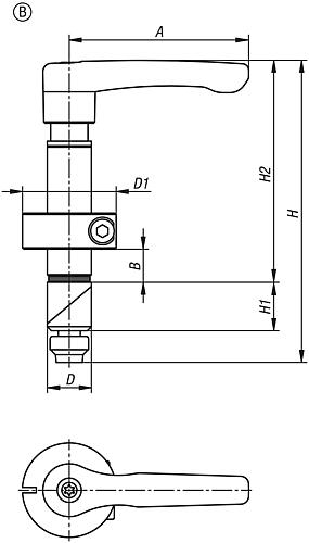 Spannbolzen Form:B mit Klemmhebel, D=16, H=109, Stahl brüniert - K1503.0116 - bei HUG Technik ♡