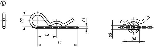 Federstecker ähnlich DIN11024, Form:E einfach, D1=2, D3=2,5, D4=7-8, Edelstahl blank - K1137.21200 - erhältlich bei ✭ HUG Technik ✓