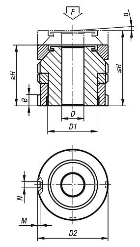 Höhenverstell-Element mit Kontermutter H=31 Edelstahl, D2=25, D=6,6 - K0115.04061 - bei HUG Technik ✭