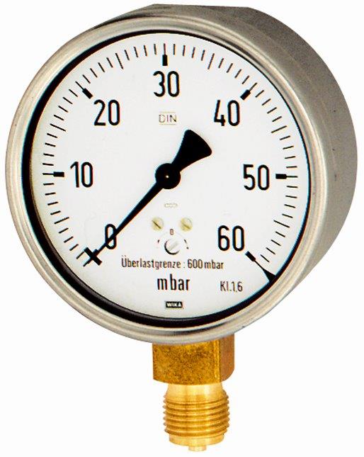 Kapselfedermanometer, CrNi-Stahl, G 1/2 unten, 0 - 40 mbar, ø 100 mm - direkt bei HUG Technik ✓