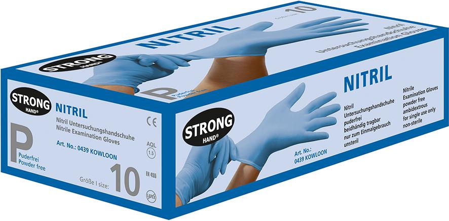 STRONGHAND® Einweghandschuhe Kowloon, Nitril, ungepudert, blau (Box mit 100 Stück) - bei HUG Technik ✭