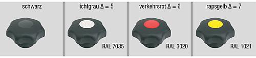 Sterngriff M05x20 D1=25, Form: L Thermoplast, schwarz, Komp: Edelstahl, Komp: rot RAL3020 - K0154.4056X20 - bei HUG Technik ✓