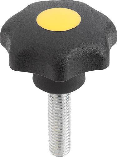 Sterngriff M16x30 D1=63, Form: L Thermoplast, schwarz, Komp: Stahl, Komp: gelb RAL1021 - K0155.4167X30 - kommt direkt von HUG Technik 😊