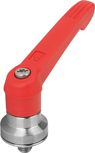 Klemmhebel mit Spannkraftverstärker Gr.2 M08x10, Kunststoff rot RAL3020, Komp: Edelstahl blank - K1598.20884X10