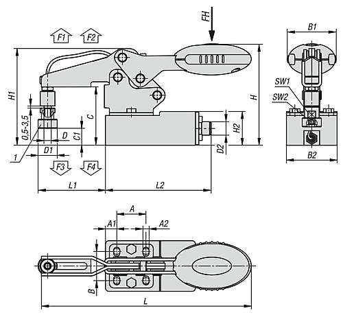 Schnellspanner mit Kraftsensor, Horizontal M06, F4=1200, C1=Max.16,4, 4-20Ma, Edelstahl, Komp: Edelstahl - K1463.10600011 - gibt’s bei ☆ HUG Technik ✓