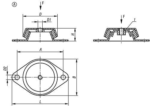 Maschinenfuß D=106, Form: A Stahl, Komp: elast. Naturkautschuk - K0687.106060 - bei HUG Technik ♡