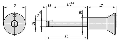 Kugelsperrbolzen mit Pilzgriff, D1=10, L=20, L1=8,9, L5=28,9, Edelstahl 1.4542, hohe Scherfestigkeit - K0791.12510020 - kommt direkt von HUG Technik 😊