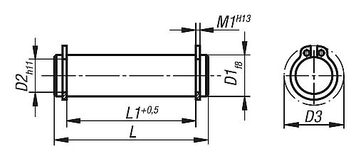 Achsbolzen D1=10 L=25 Vergütungsstahl, mit Ringsicherung - K0007.101 - erhältlich bei ♡ HUG Technik ✓