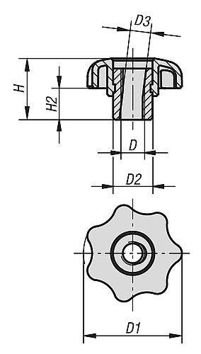 Sterngriff mit Schnellspannfunktion M10 D1=50 Thermoplast, schwarz, Komp: Stahl - K0156.10 - gibt’s bei ☆ HUG Technik ✓