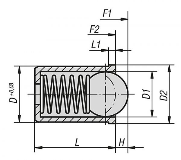 Federndes Druckstück glatte Ausführung D=10 L=22 Edelstahl, lange Ausführung, Komp: Edelstahl - K0333.110 - erhältlich bei ♡ HUG Technik ✓