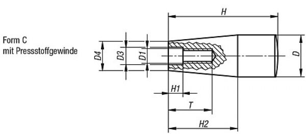 Konusgriff Gr.1 D=17, Form: C Duroplast, schwarz, M06 - K0172.106 - bei HUG Technik ♡