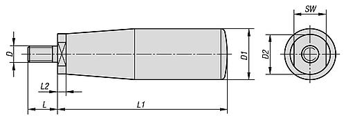 Zylindergriff drehbar M06 Thermoplast, Komp: Stahl, L=55 - K0774.06200500 - bei HUG Technik ✭