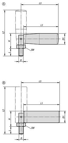 Zylindergriff umlegbar M06 Thermoplast, Komp: Stahl, L=49 - K0775.06200490 - kommt direkt von HUG Technik 😊