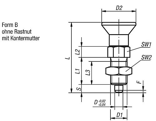 Arretierbolzen Gr.0 M08x1, Form: B Edelstahl, gehärtet, Komp: Thermoplast, D=4 - K0338.02004 - direkt bei HUG Technik ✓