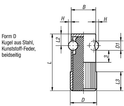 Federndes Seitendruckstück D1=16, Form: D Automatenstahl, Komp: Stahl L1=35 - K0374.616 - bei HUG Technik ✓