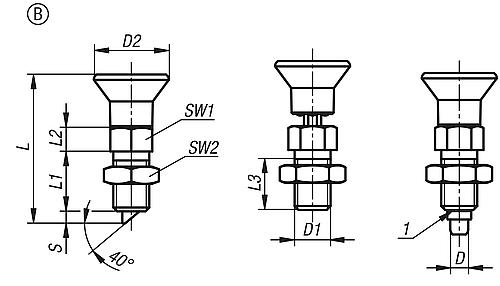 Arretierbolzen Verdrehsicherung mit Anlaufschräge Gr.2 M12, D=6, Form: B, Edelstahl blank, Komp: Thermoplast - K1300.022060 - direkt von HUG Technik ✓